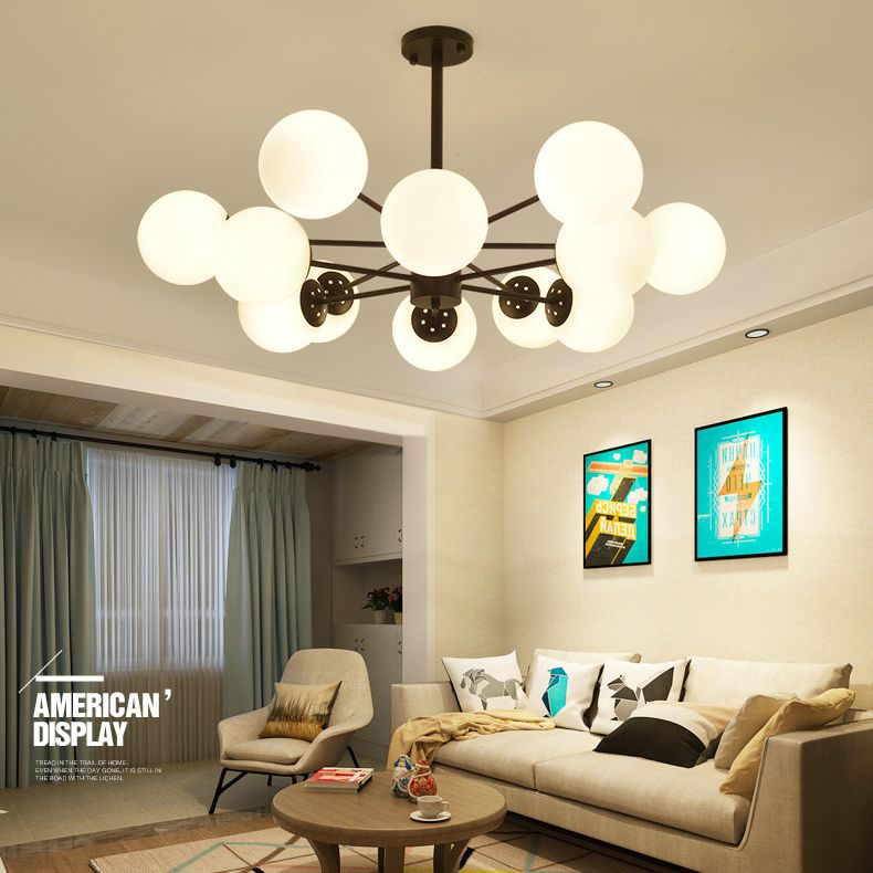 Living Room Chandelier Light Fixture Modern Black Chandelier Lighting with Ball Glass Shade