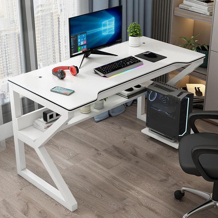 Contemporary Free Form Computer Desk Trestle Base Manufactured Wood Desk