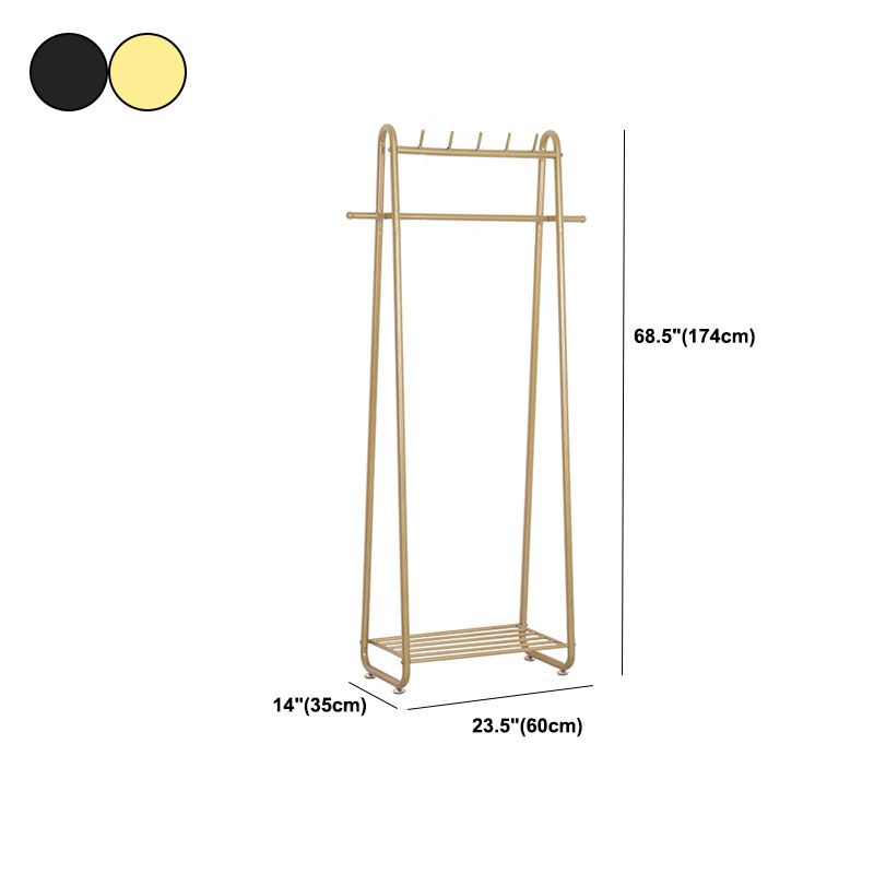 Modern Entryway Kit Metal Framed Hanging Rails and 5 Hooks with Lower Shelf Coat Hanger