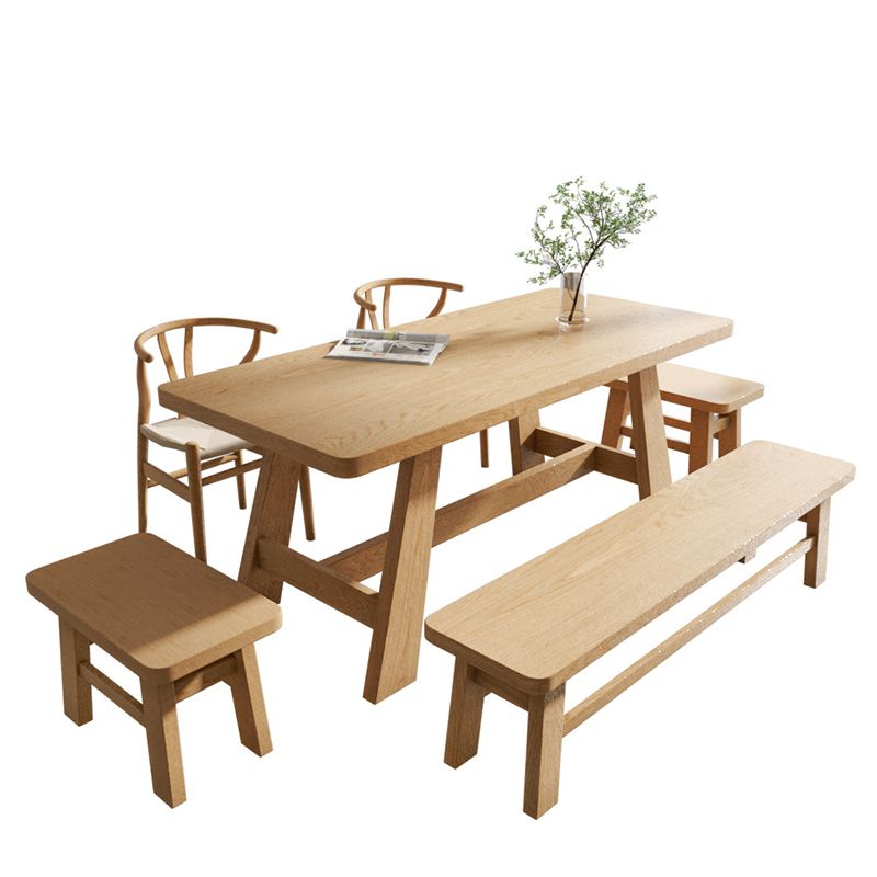 Modern Rectangle Dining Table Solid Wood Dining Table with Trestle Base