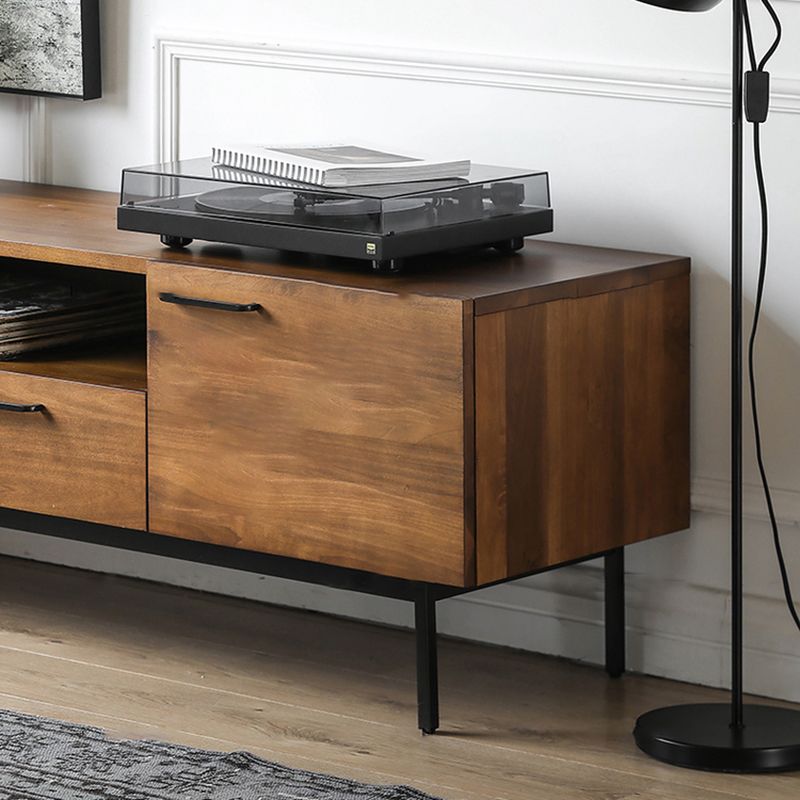 Brown TV Media Stand with Drawers Industrial Solid Wood Media Console with Metal Legs