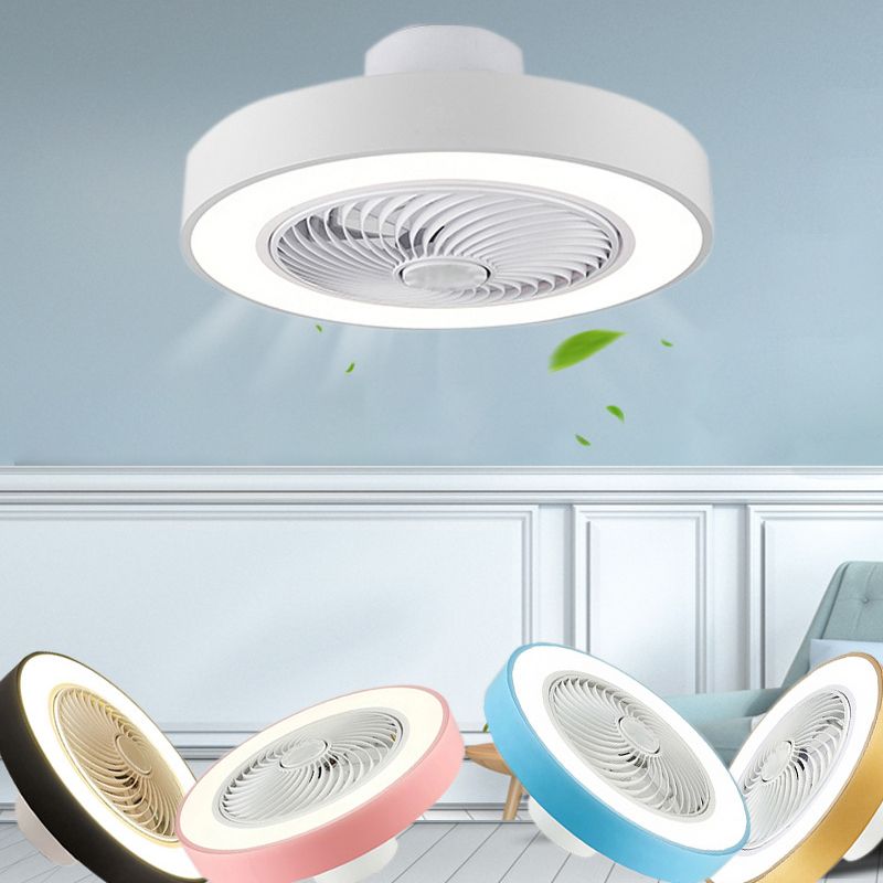 Acrylic Circular LED Ceiling Fans in Modern Style Iron Macaron Ceiling Fan Light for Interior Spaces