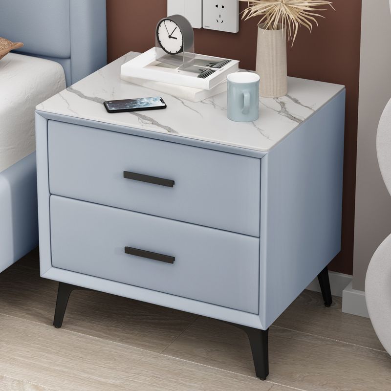 Stone Night Table Contemporary Bedside Cabinet with 2 Drawers