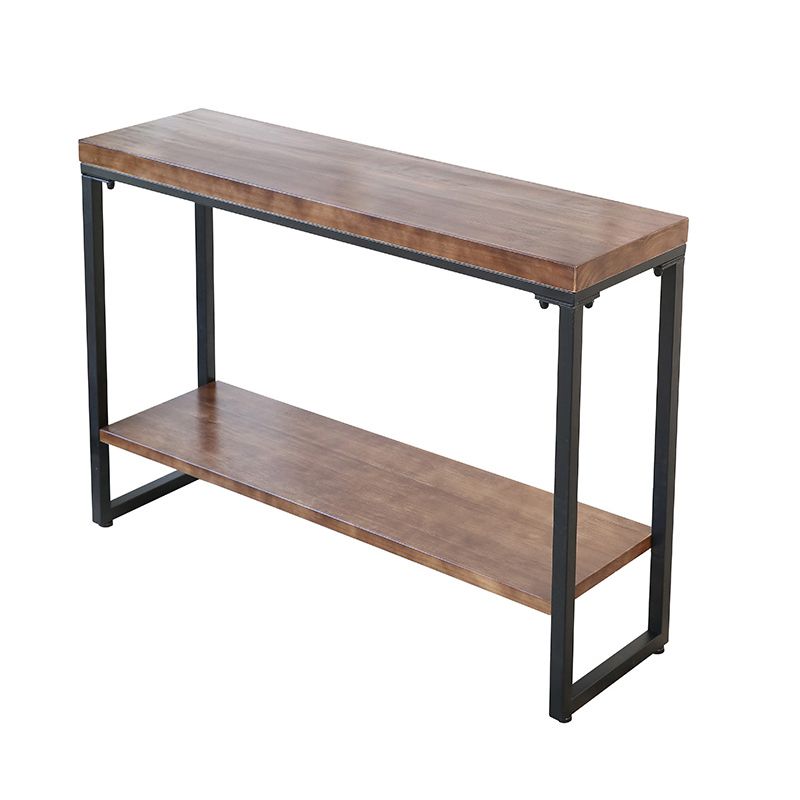 Solid Wood Rectangle Console Table Mid-Century Modern Ironcraft Frame Accent Table