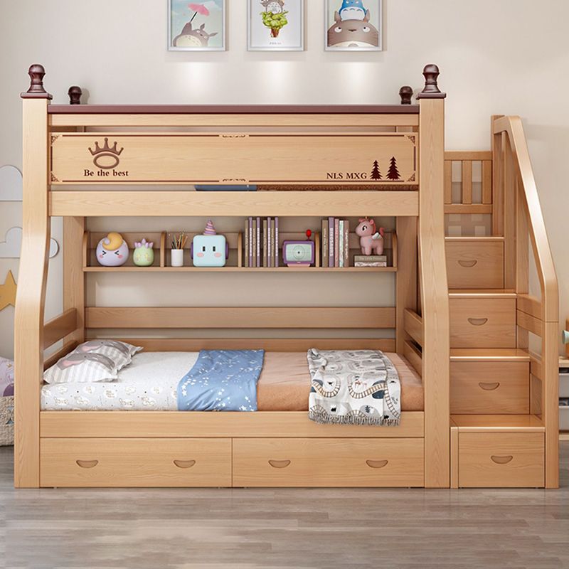 Natural Solid Wood Bunk Bed Storage No Theme Kids Bed with Mattress