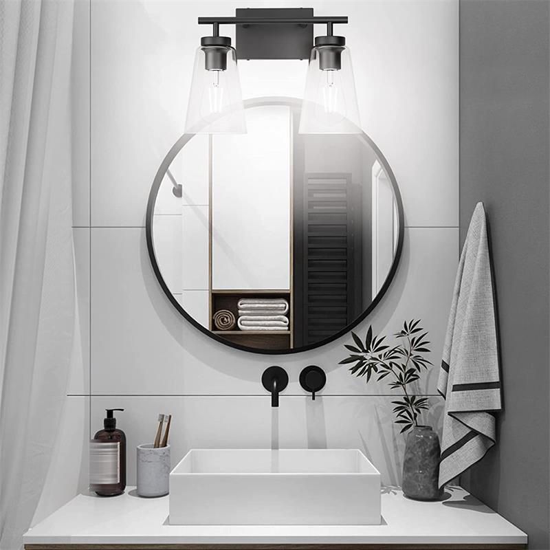 Black Finish 2/3/4-Light Modern Bathroom Vanity Light Glass Shaded Bath Bar