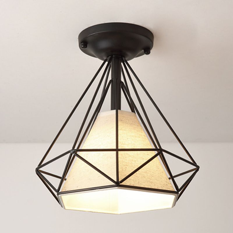 1 Light Geometric Semi Flush Ceiling Light Minimal Fabric Semi Mount Lighting