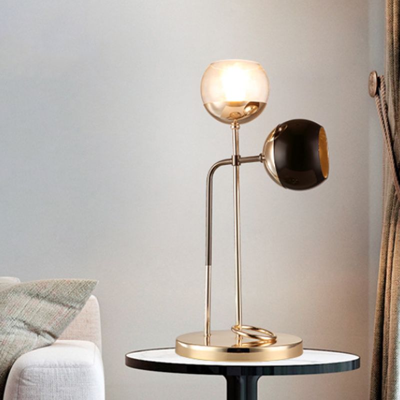 Ball Table Light Post-Modern Clear and Black Glass 2-Light Living Room Desk Lamp in Gold