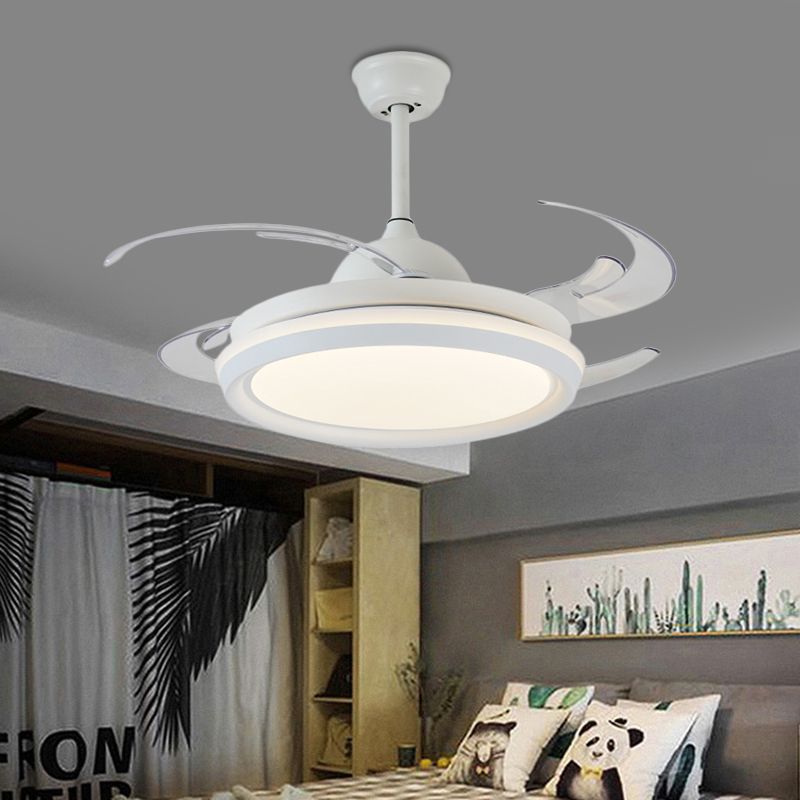 42" Width Simplicity Round Ceiling Fan Lighting LED Acrylic Semi Flush Light Fixture in White for Bedroom, 8 Clear Blades