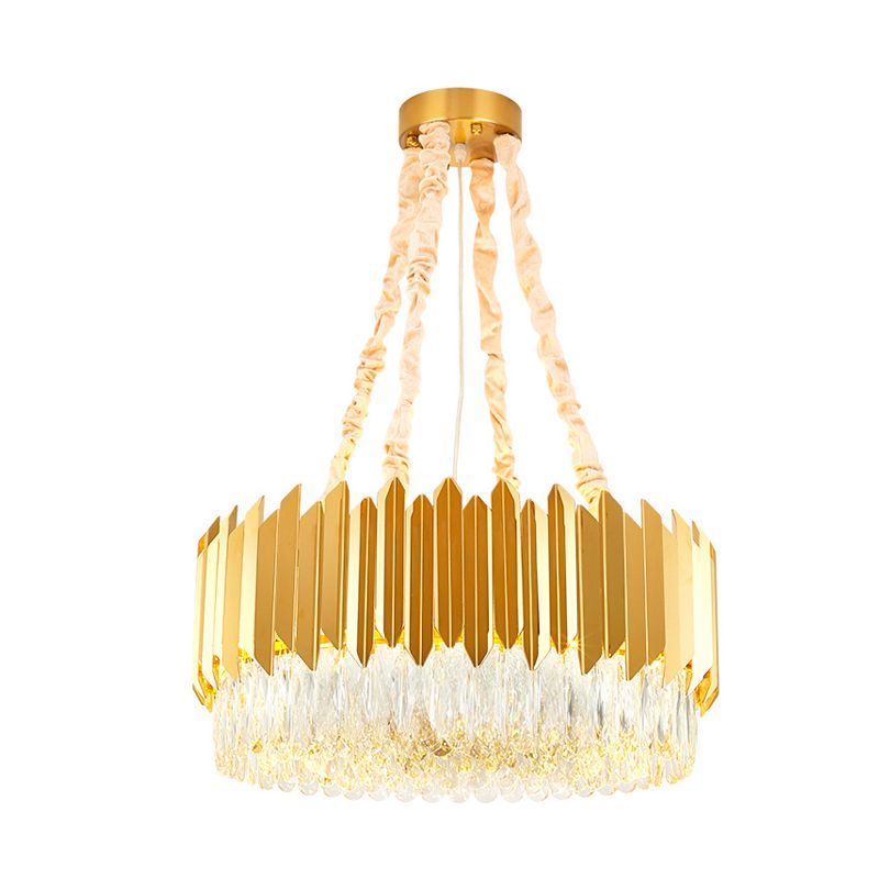 19.5"/23.5" Wide Gold Round Chandelier Lamp Postmodern 6/10 Heads Crystal Block Hanging Ceiling Light