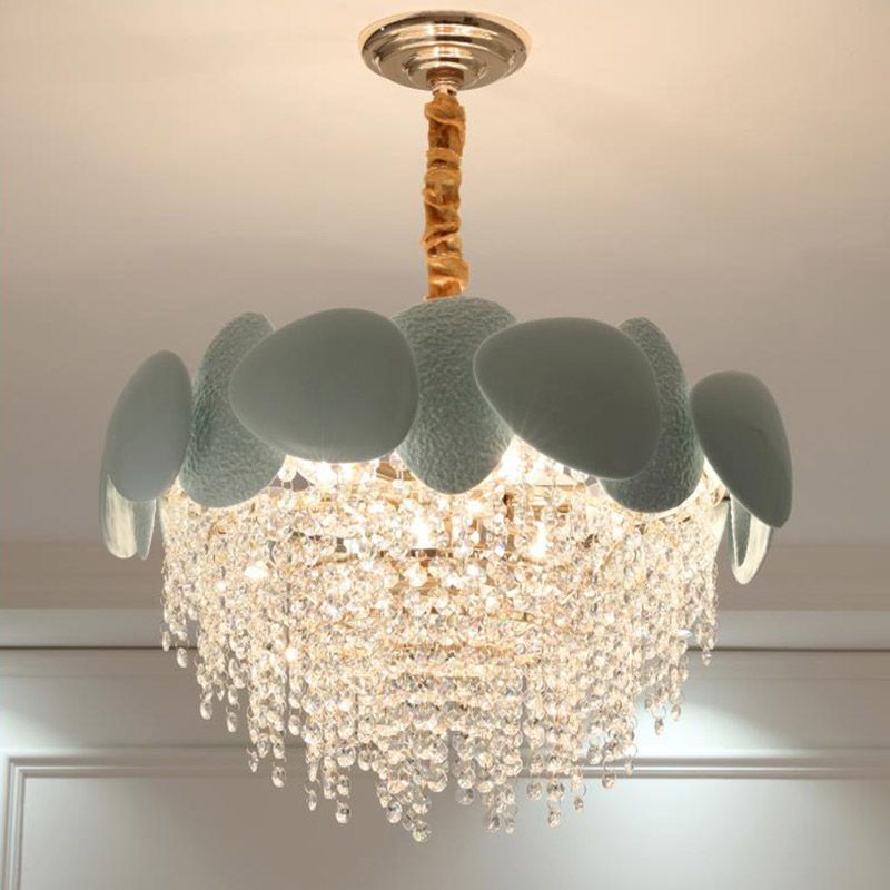 Cascading Hanging Chandelier Traditionary 9 Heads Clear Crystal Suspension Pendant Light