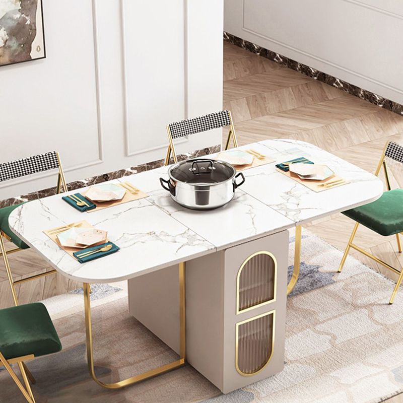 Modern 1/2/3/5 Pieces White Dining Table Set with Sintered Stone Top Foldable Dinette Set