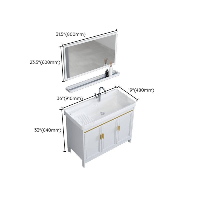 Freestanding Vanity Single Sink Metal Frame Rectangular White Mirror Vanity with Doors