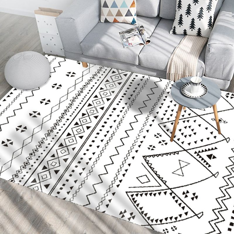 White Tone Home Decor Carpet Boho-Chic Tribal Print Area Rug Polyester with Non-Slip Backing Rug