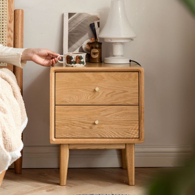 Contemporary Solid Wood Bedside Cabinet with 2 Drawers for Bedroom