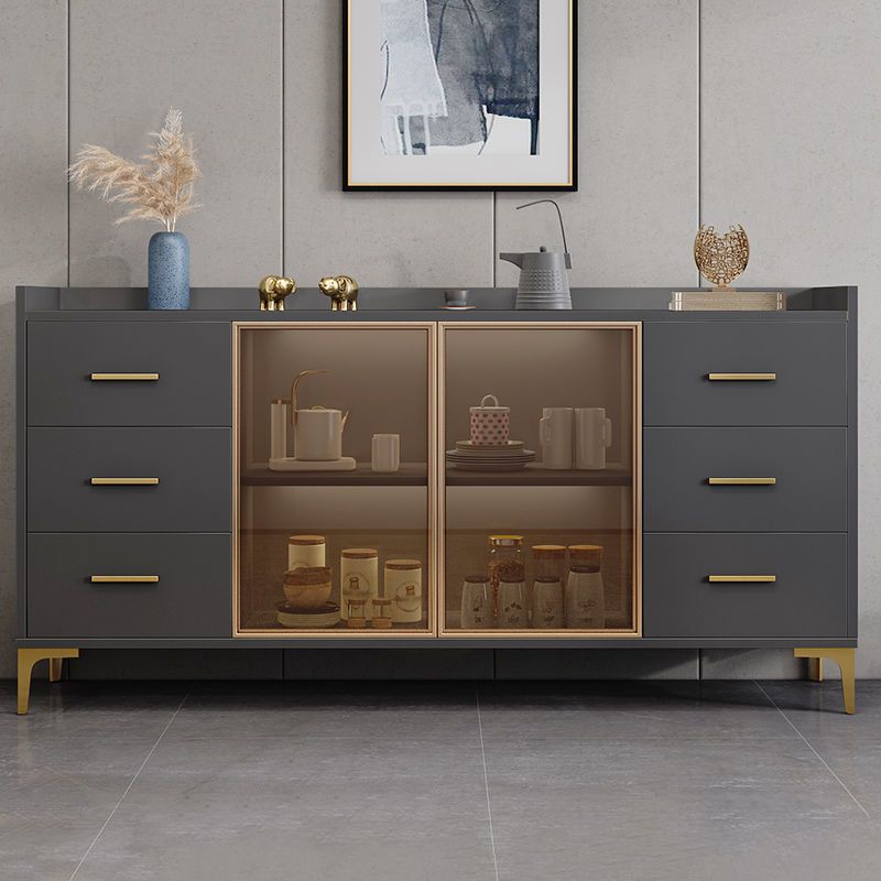 Modern Engineered Wood Sideboard Dining Room 35.4"H Buffet Server with Glass Doors