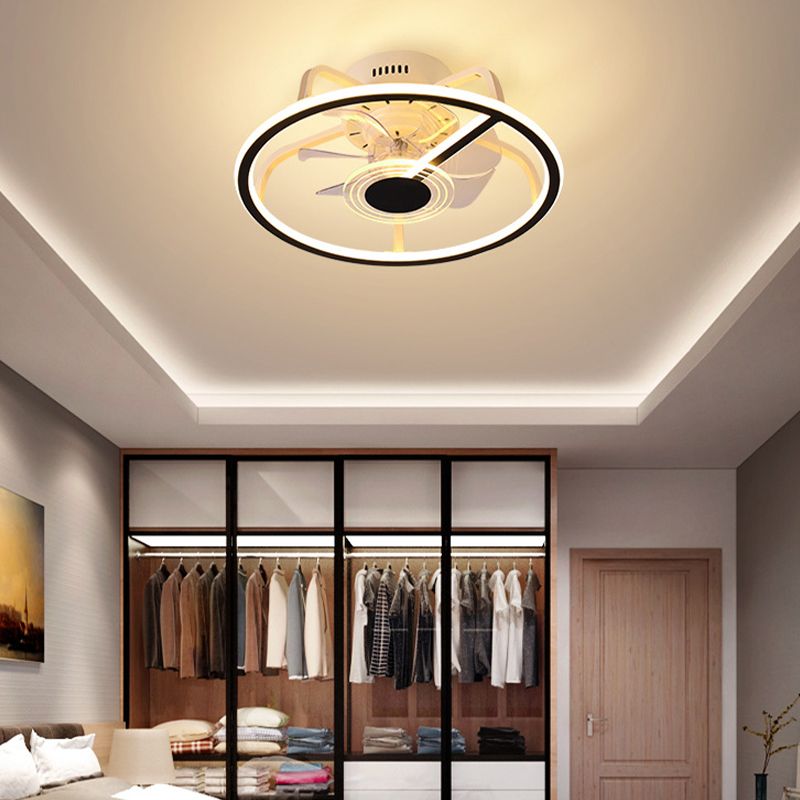 7-Blade LED Ceiling Fan Modernism Metallic Fan with Light for Bedroom