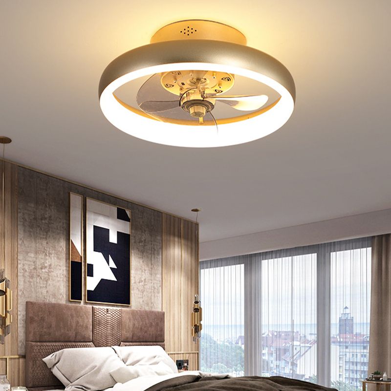 Circle Metal Ceiling Fan Lamp Modern Style LED Ceiling Light Fixture for Bedroom