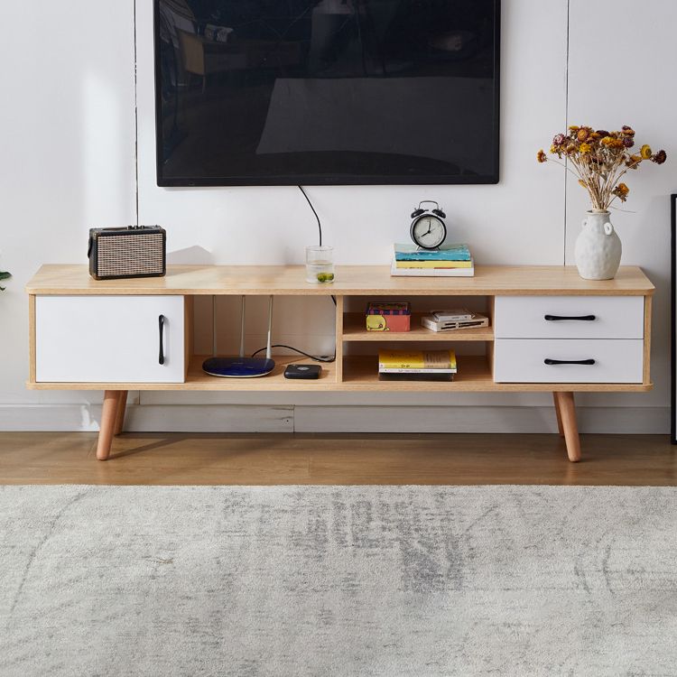 Solid Wood TV Stand & Media Console , Open Storage TV Console with Drawers