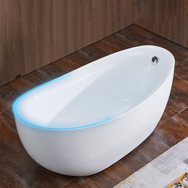 Modern Stand Alone Bathtub White Oval Acrylic Soaking Back to Wall Bath