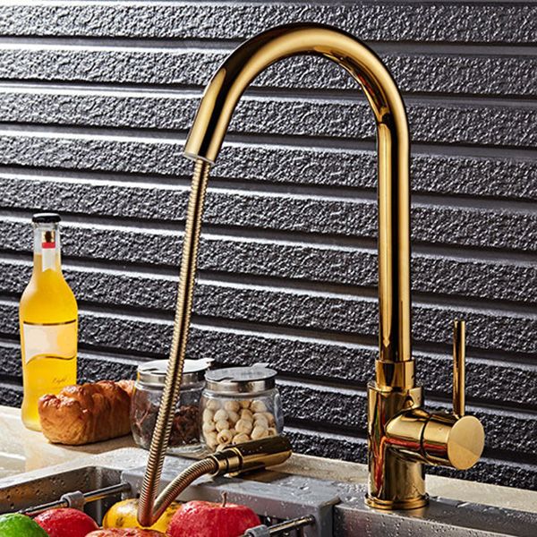 Single Hole Kitchen Faucet Metal Pull down Sprayer Kitchen Faucet with Lever Handle