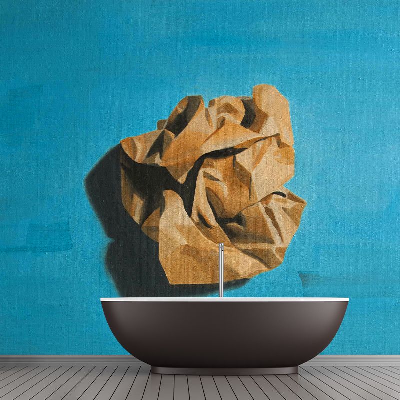 Crumpled Paper Ball Mural in Blue-Brown Modern Art Wall Covering for Living Room