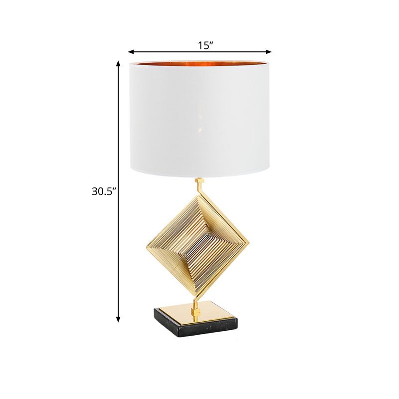 Pyramid Bedroom Table Light Metallic 1 Light Modern Desk Lamp in Gold with White Fabric Shade