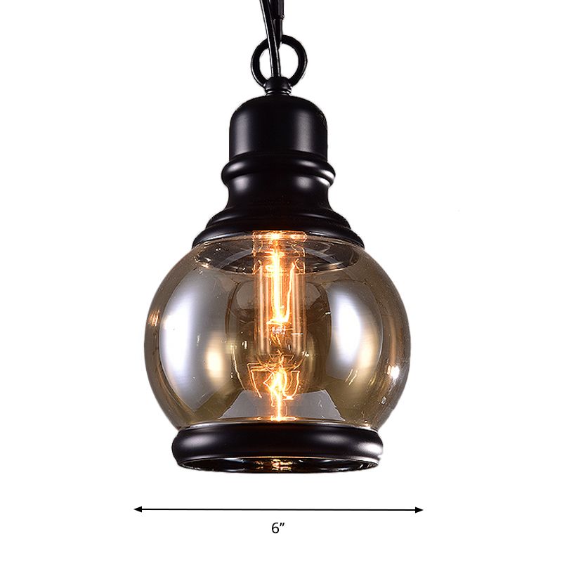 Black Globe/Bottle/Oval Drop Pendant Industrial Smoky Grey Glass 1 Head Kitchen Hanging Light Kit