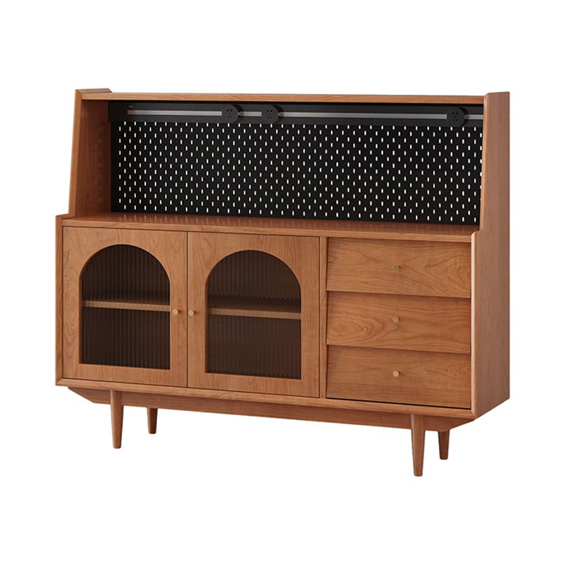 Pine Solid Wood Sideboard 3-drawer Home Credenza with Glass Door