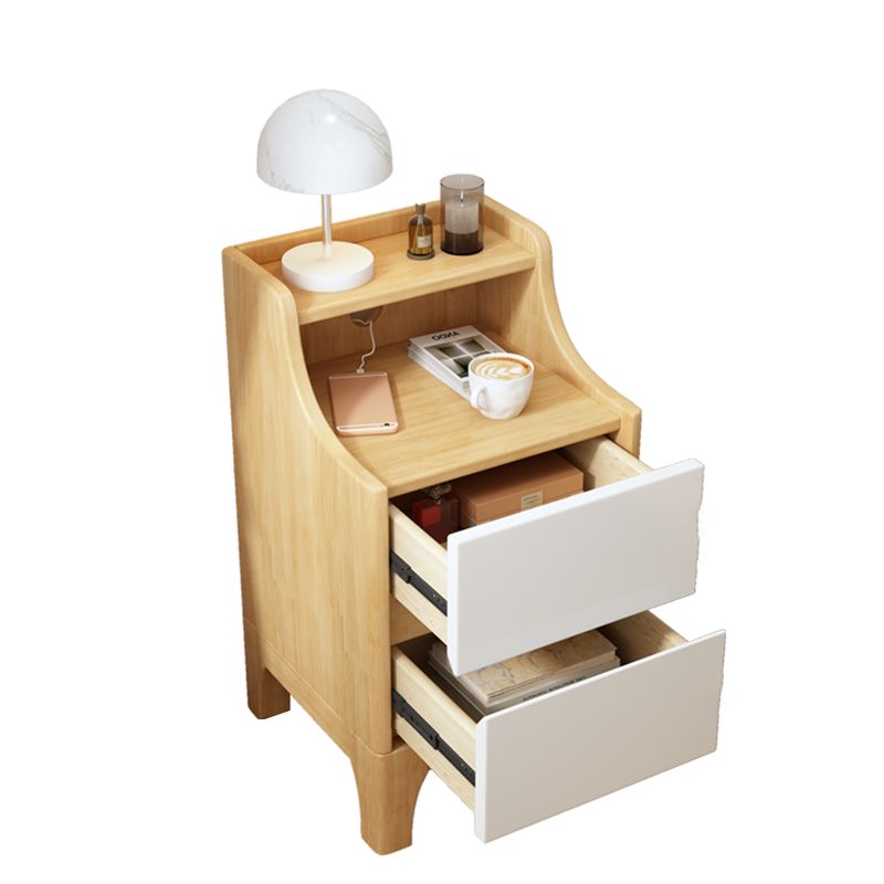 Kids Bedside Table Solid Wood with Drawers Flat Top Youth Nightstand