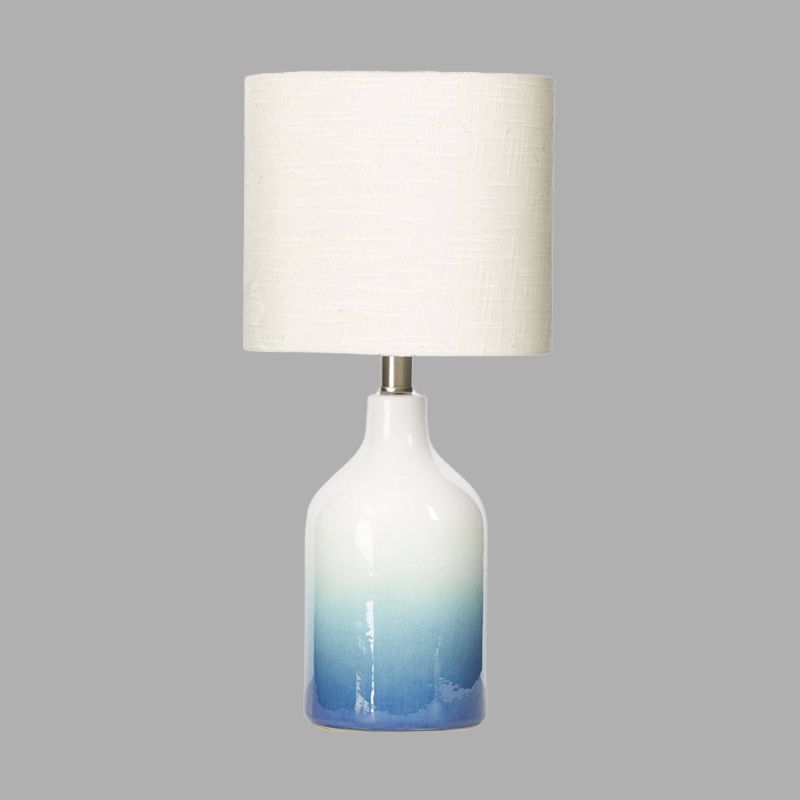 Urn Task Light MODERNE CERAMIC 1 tête Blue Table Table avec tambour Blanc Fabric Shade