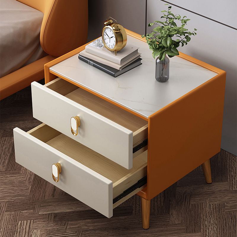 Glam Accent Table Nightstand Stone Bedside Cabinet with Drawers