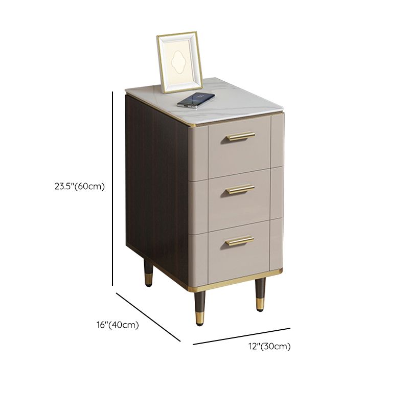 Classic Glam Night Table Stone Bedside Cabinet with 3 Drawers