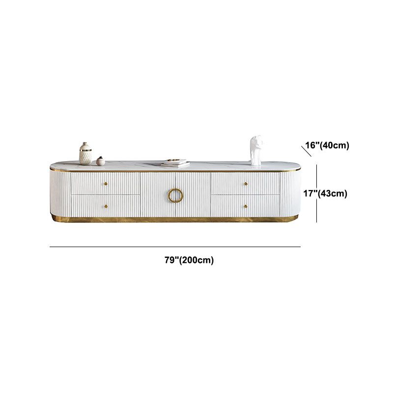 Glam Gloss TV Stand White Stone TV Console with Drawers and Cabinet