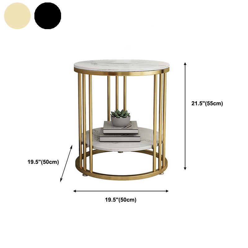 Faux Marble Accent Table Nightstand 21.65" Tall Glam Bedside Cabinet with 2 Shelves