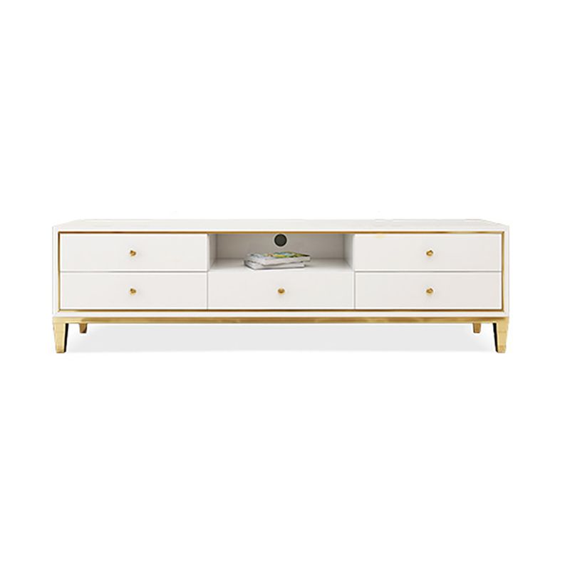 Glam Faux Wood TV Stand Console White TV Media Stand for Living Room