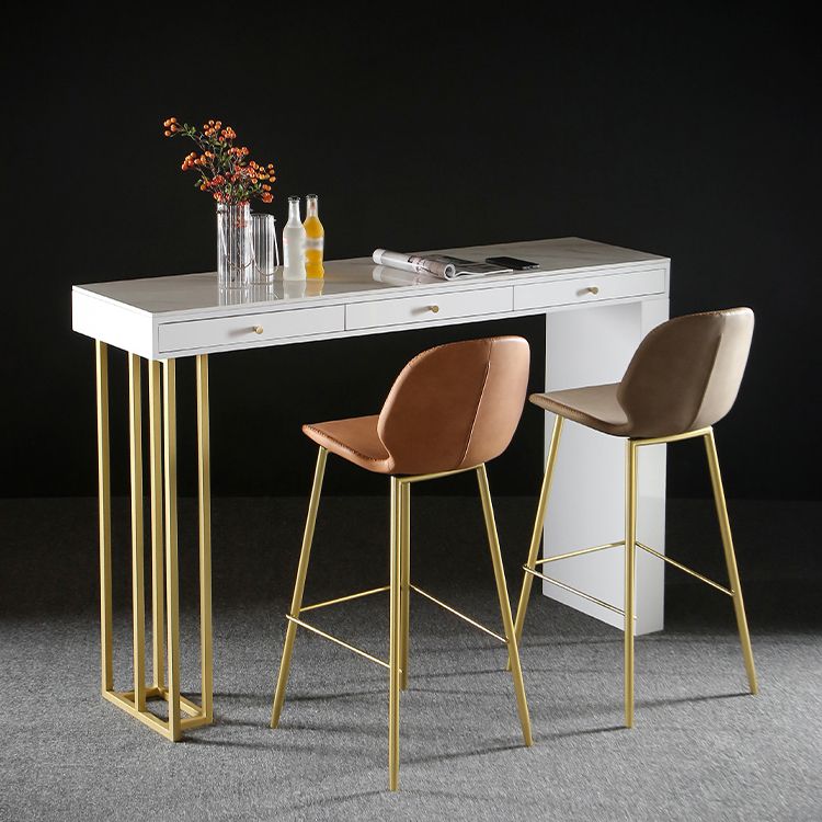 Stone and Metal Bistro Accent Dining Table Contemporary Rectangle Pub Table