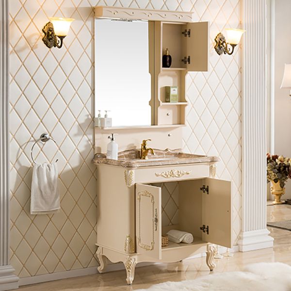 Freestanding Vanity 2 Doors Oval Single Sink Mirror PVC Frame Bathroom Vanity
