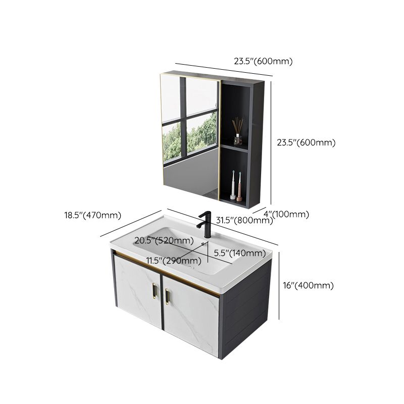 Sink Vanity Wall Mounted Mirror Drawers Ceramic Bathroom Vanity with Faucet