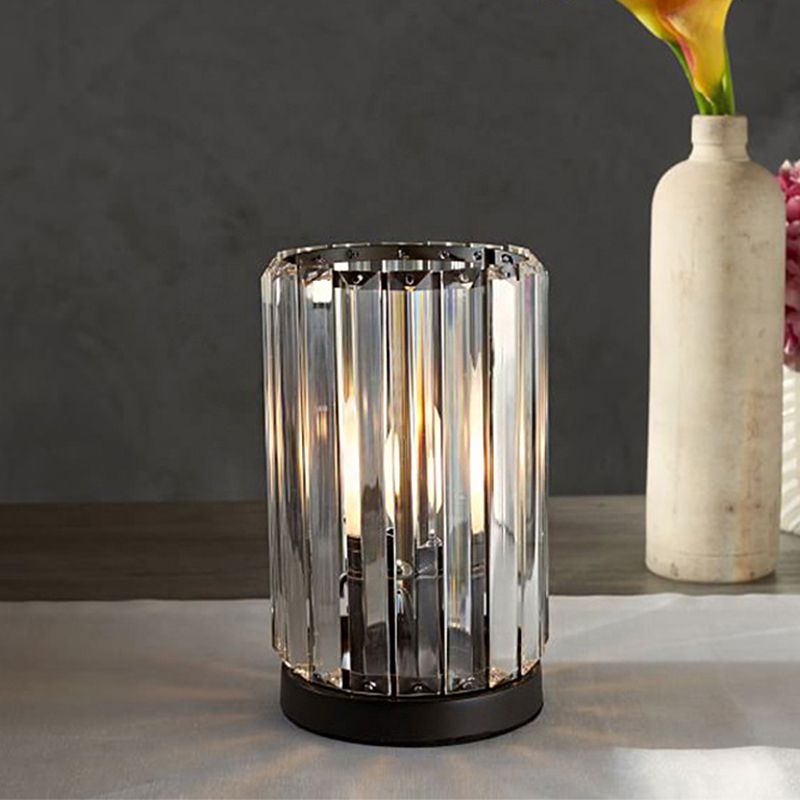 Crystal Living Room Night Table Light Minimalist Faceted Crystal 1 Head Black Dimmable Nightstand Lighting