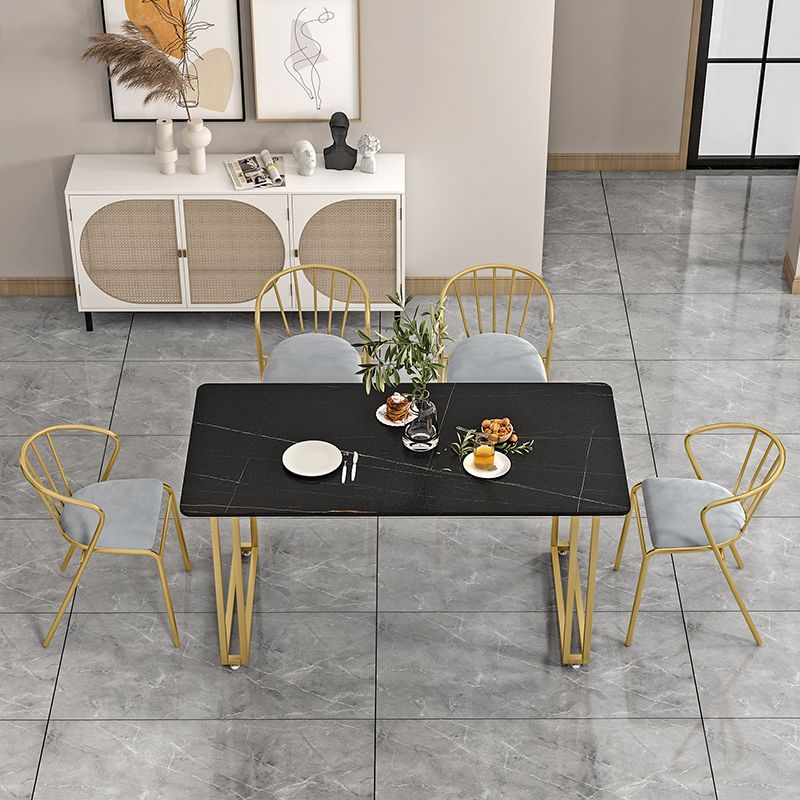 Traditional Luxury Dining Table Sintered Stone Table with Gold Frame