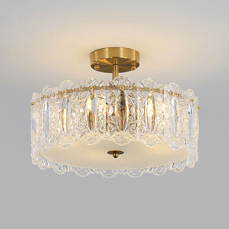 Gold Ceiling Lamp Glass Semi Flush Mount Light Fixture for Bedroom