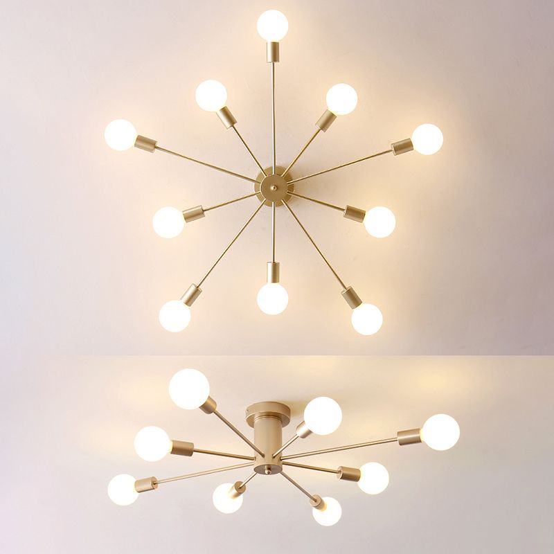 Industrial Semi-Flush Ceiling Fixture Metal Sputnik Semi Flush Light for Interior Spaces