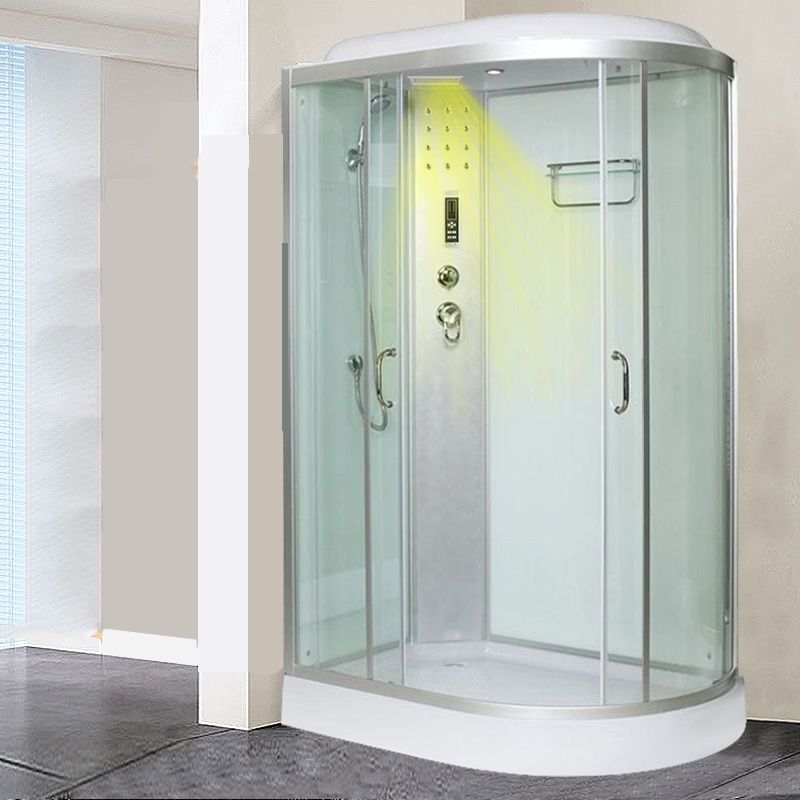 Tempered Glass Double Sliding Shower Enclosure White Frame One Piece Shower Enclosure