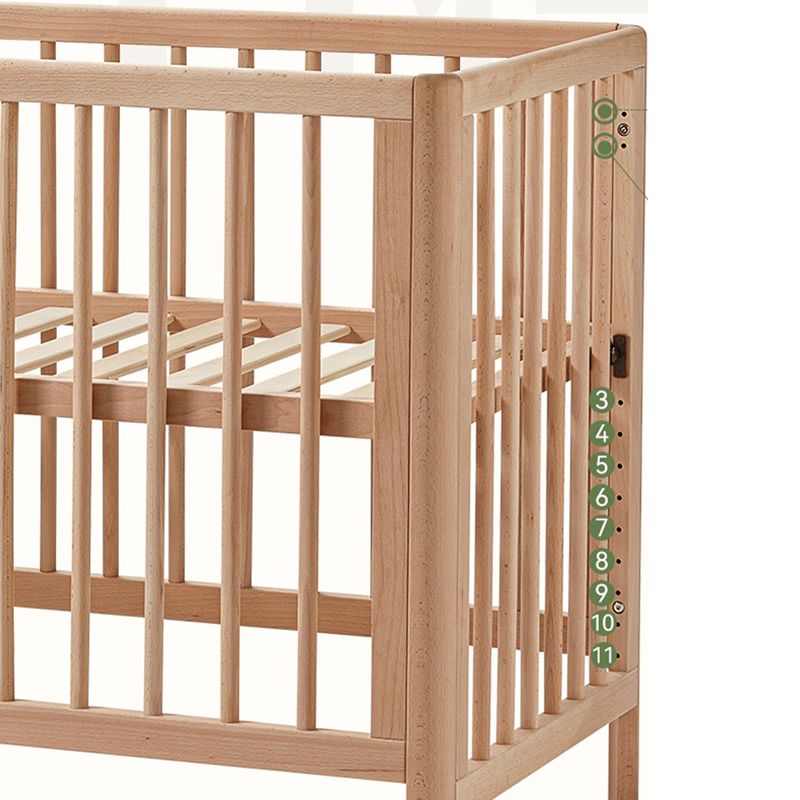 Beech Nursery Crib with Adjustable Height and Storage Crib with Mattress