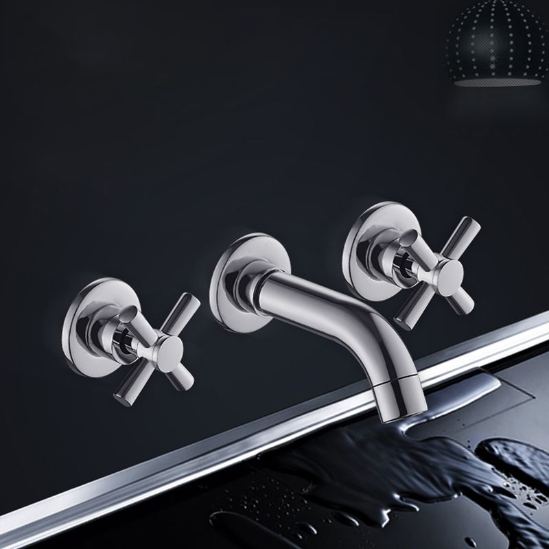 Modern Bathroom Faucet Wall Mounted Cross Handles Low Arc Faucet