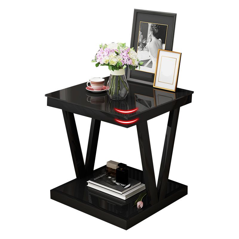 Modern Open Storage Bedside Cabinet Glass Top Night Table with Shelf