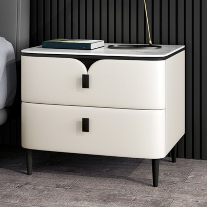 Modern Stone Top Nightstand 2-Drawer Storage 18 Inch H Night Table with Legs