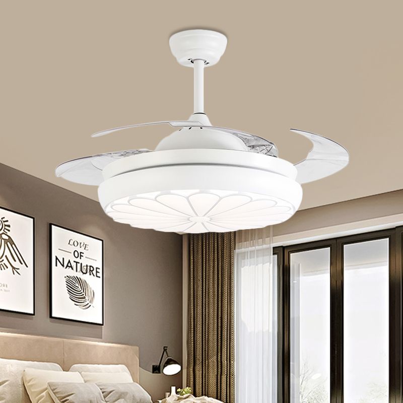 42" Width LED Ceiling Fan Lamp Minimalism Round Metal Semi Flush Mount Light Fixture in White with 4 Blades, Remote/Wall Control/Remote and Wall Control