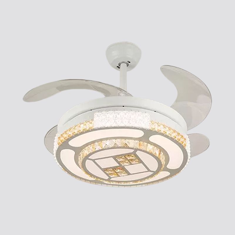 Tiered 4-Blade Semi Flush Mount Modernity Beveled Crystal 19" Wide LED White Hanging Fan Lamp